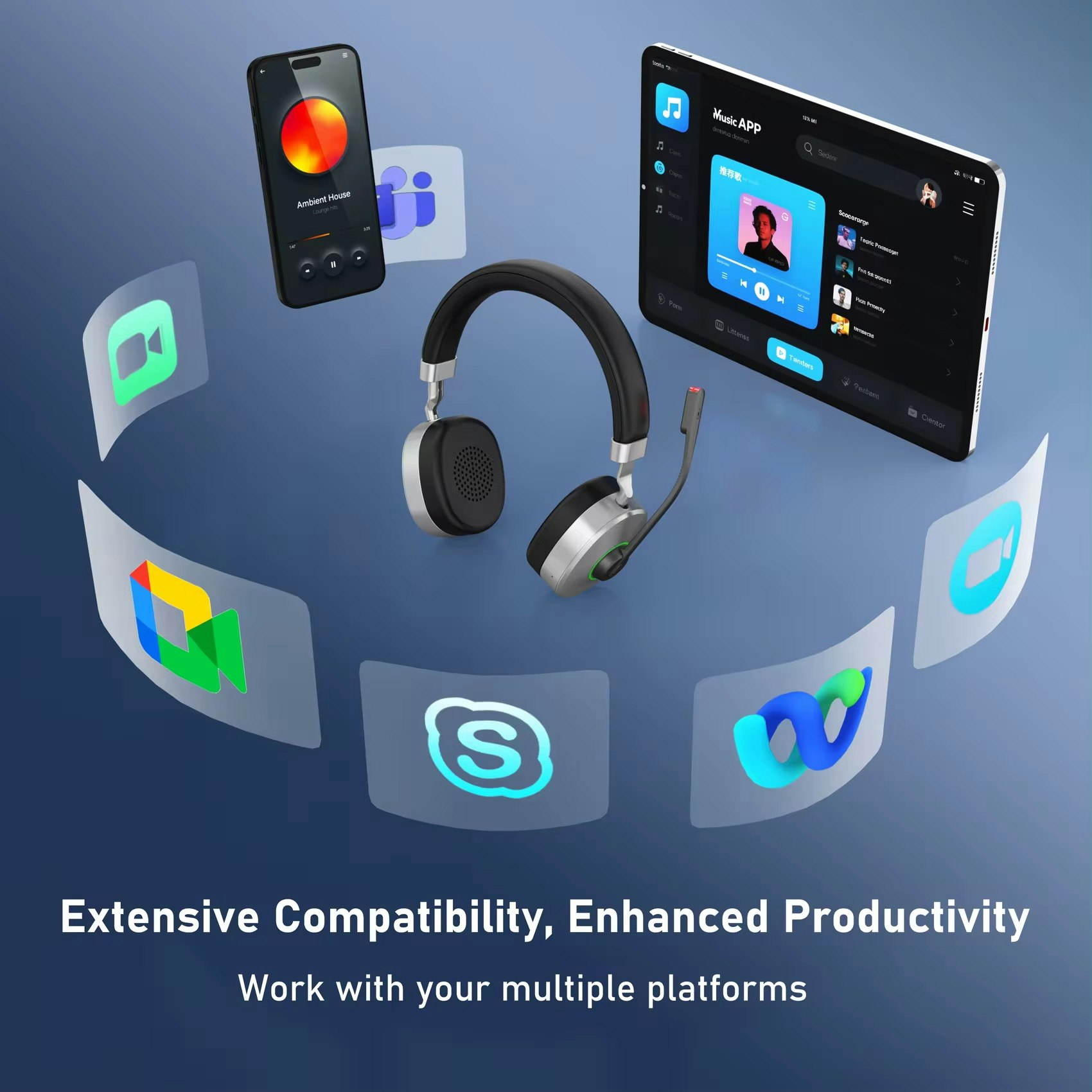 Trådlöst headset – Bluetooth 5.3, ENC, kompatibelt med PC och mobil