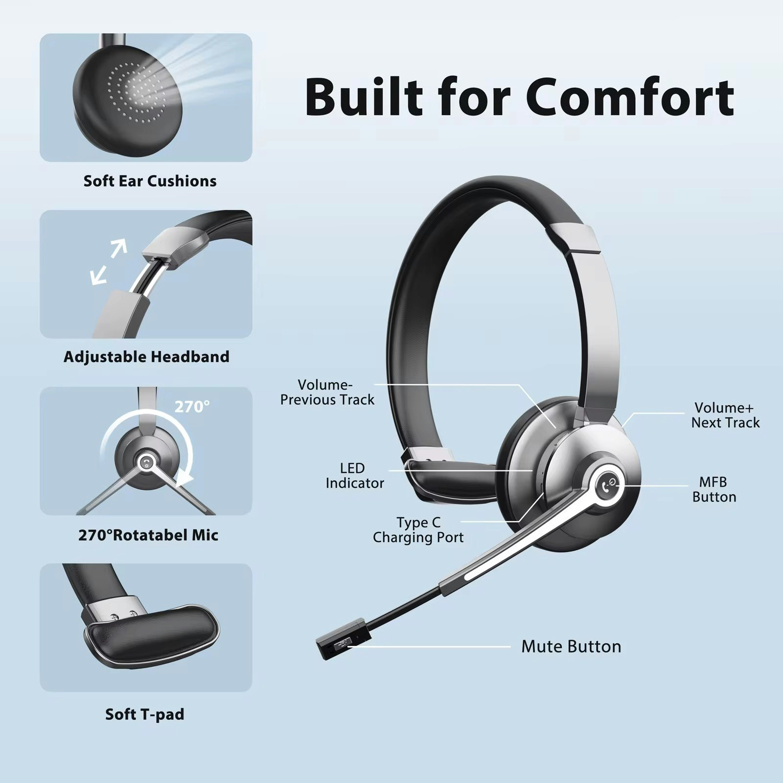 Trådlöst Bluetooth-headset – ENC, 26 timmars batteritid, för PC och mobil