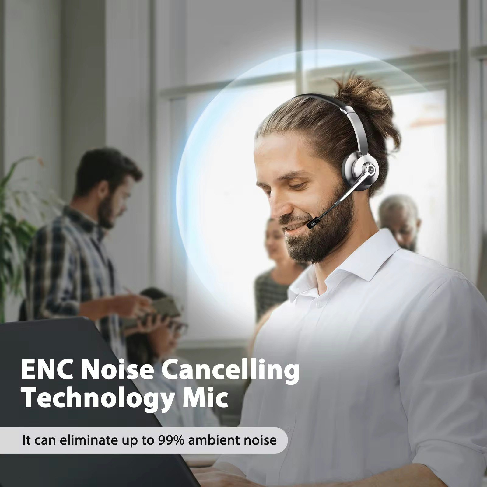 Trådlöst Bluetooth-headset – ENC, 26 timmars batteritid, för PC och mobil