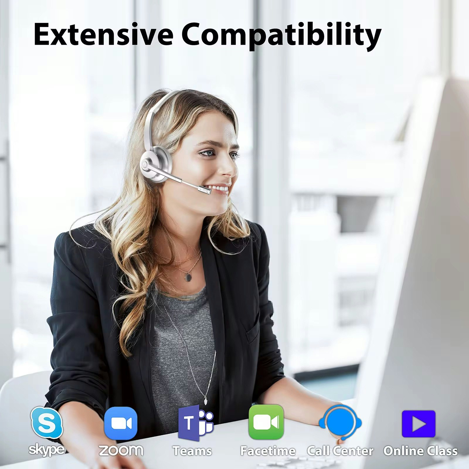 Trådlösa Bluetooth-hörlurar – 32Ω, 113 dB, IPX0, för musik och samtal