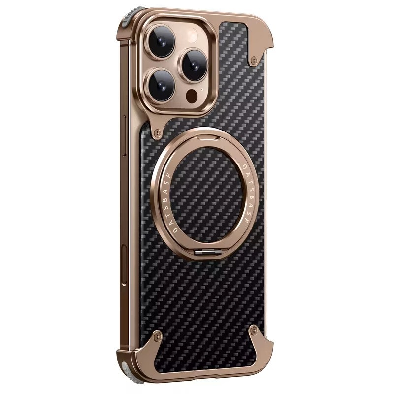 iPhone 16 Pro Max Skal – Lyxigt Aluminium & Kolfiber med 360° Magnetisk Ringhållare