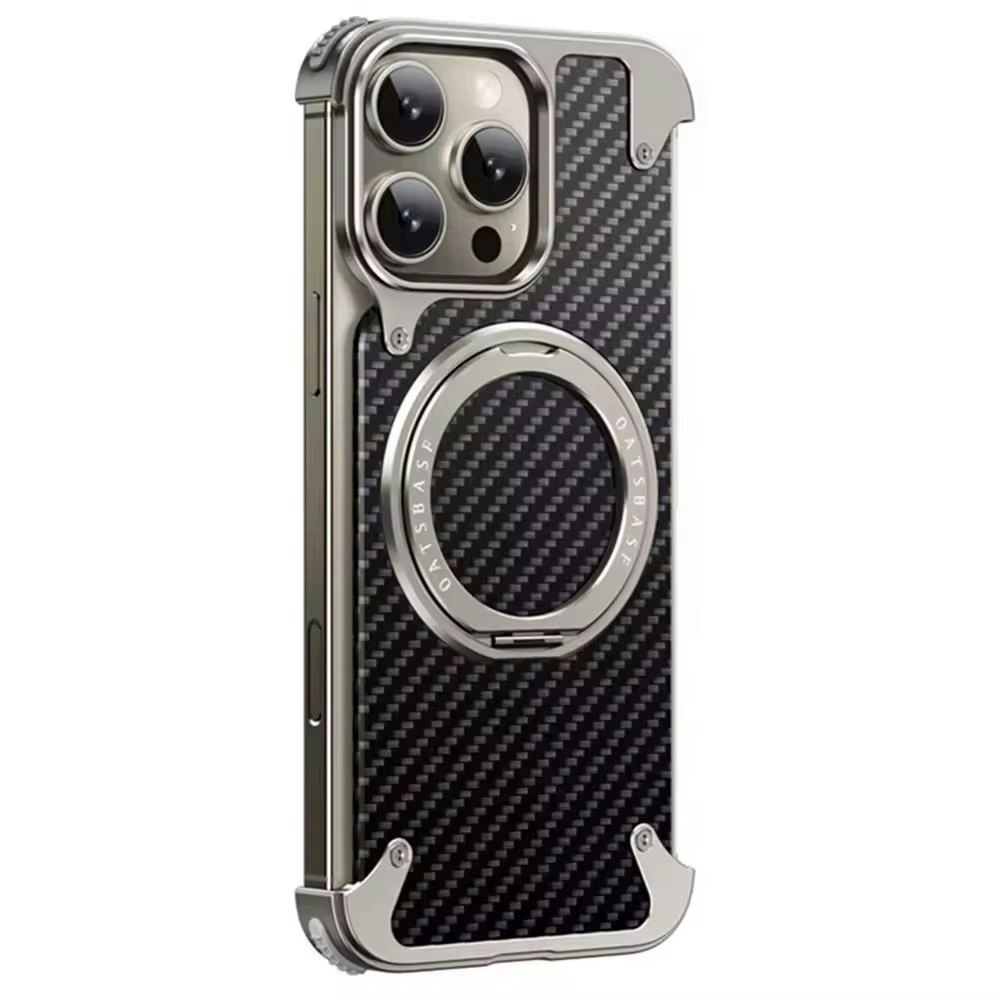 iPhone 16 Pro Max Skal – Lyxigt Aluminium & Kolfiber med 360° Magnetisk Ringhållare