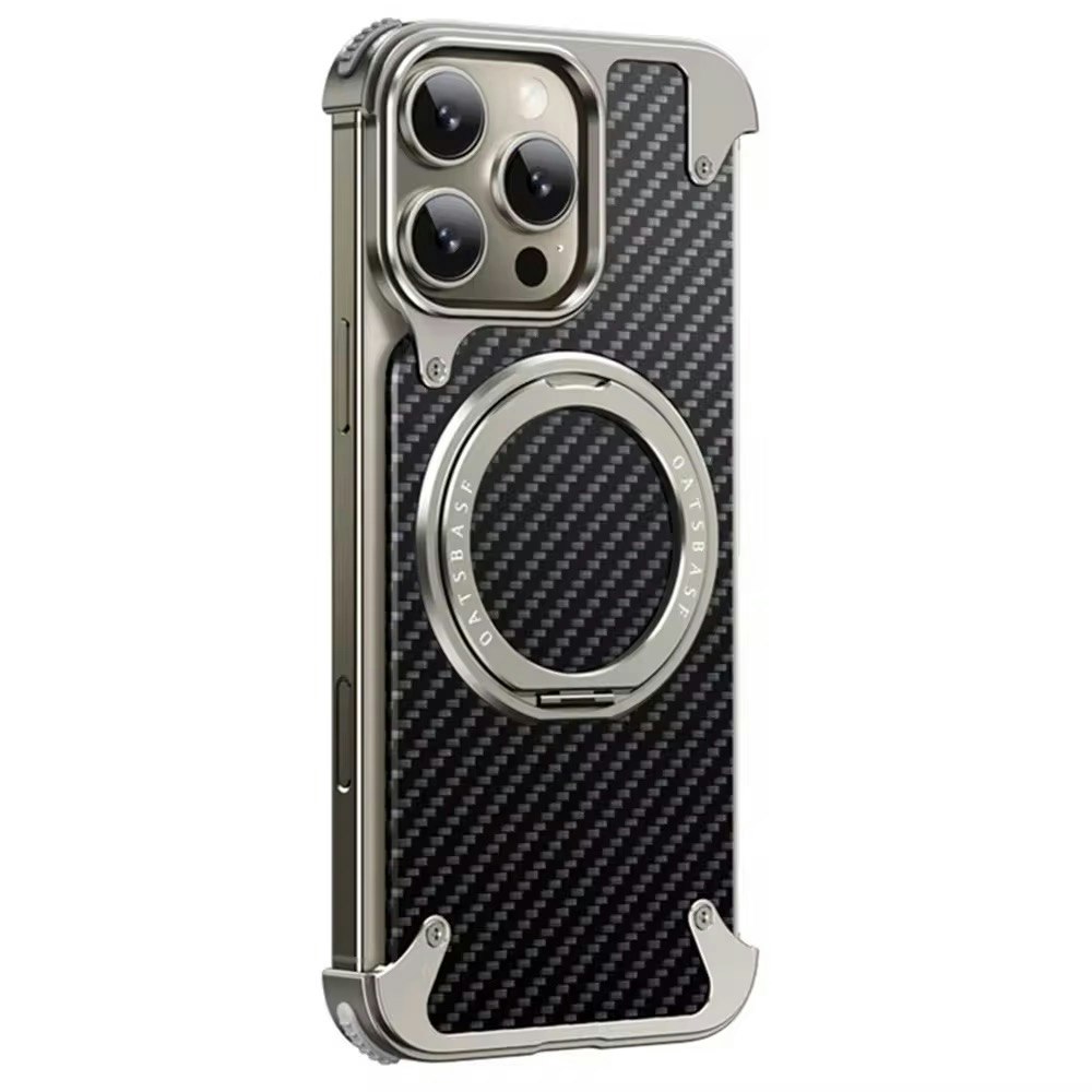 iPhone 16 Pro Max Skal – Lyxigt Aluminium & Kolfiber med 360° Magnetisk Ringhållare