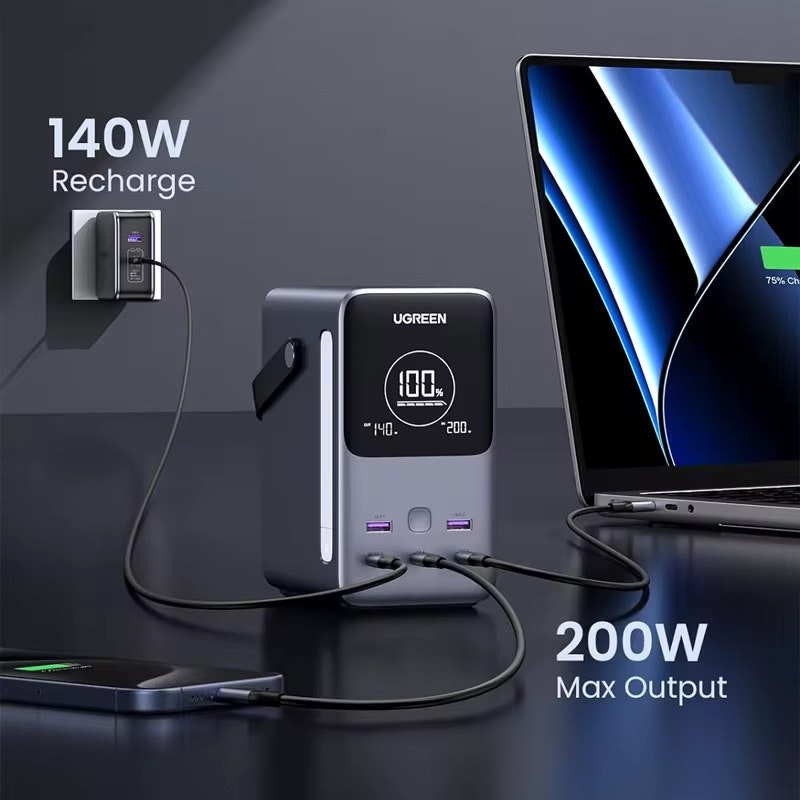 Powerbank 300W 48000mAh – Snabbladdare med LED Display & 6-i-1 USB/Type-C för Mobil, Laptop & Resa