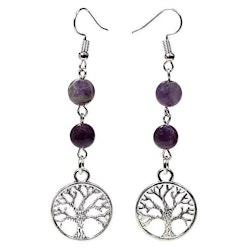 Earrings fluorite/amethyst with tree of life