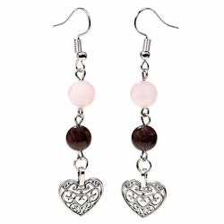Garnet/rose quartz earrings with heart