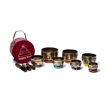 Chakra singing bowl set med väska