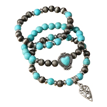 Bohemisk Elegans i Turkos – Handgjorda Armband i Tre Lager