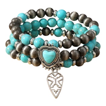 Bohemisk Elegans i Turkos – Handgjorda Armband i Tre Lager