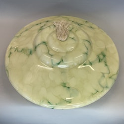 380 mm - Lampskärm grönmarmorerad med tofs och hål Ø 123 mm (äldre)