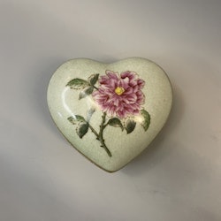 Hjärtformad ask med lock i porslin - ljusgrön/ros
