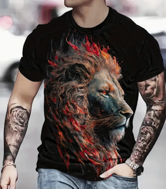 T-shirt lejon. Tryck fram och bak