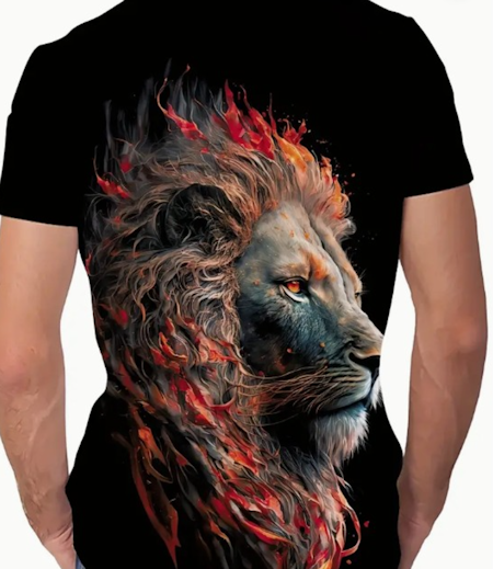 T-shirt lejon. Tryck fram och bak
