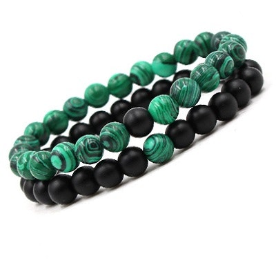 2-pack armband med pärlor i svart och grön natursten - Snygga ...