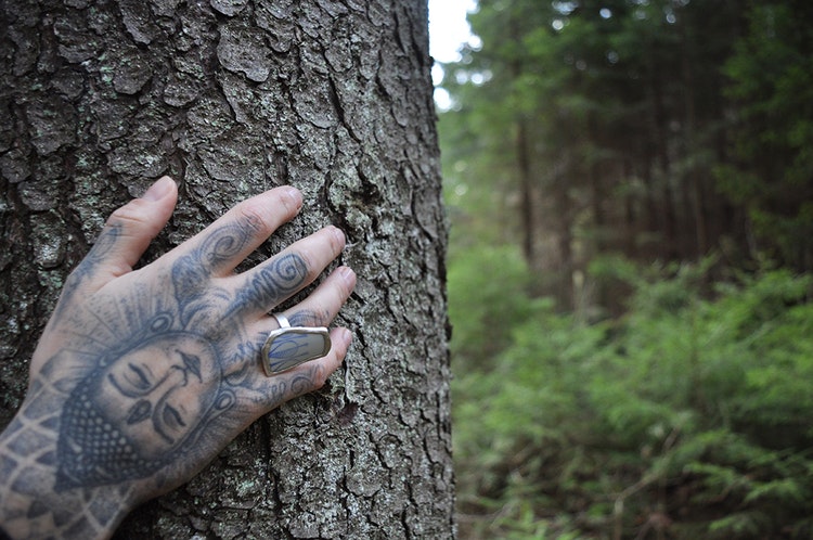 Retroporslin och silver, ring