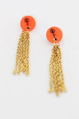 Orange kragbroscher med tassels, feminist