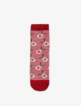 Girl Striped Reindeer Patterned Cotton Socks