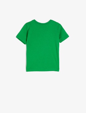Short Sleeve Crew Neck Dinosaur Printed T-Shirt - Green