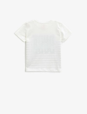Striped T-Shirt Short Sleeve Crew Neck Cotton Letter Printed