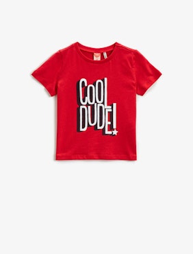 Slogan T-Shirt Short Sleeve Cotton - Red