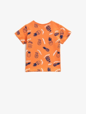Printed T-Shirt Short Sleeve Cotton - Orange