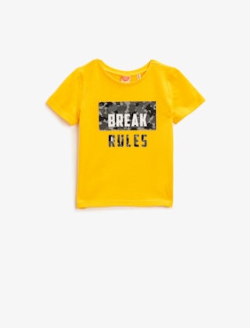 Letter T-Shirt Cotton Short Sleeve Crew Neck - Yellow