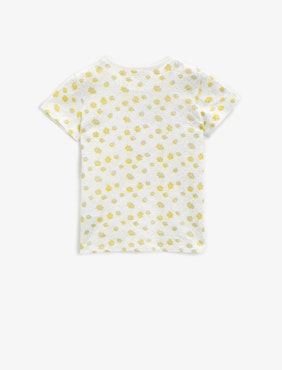 Floral T-Shirt Cotton Short Sleeve Crew Neck Sequinned