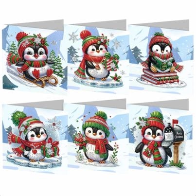 Julkort 6-pack, Pingviner