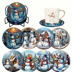 Glasunderlägg 8-pack, Snögubbar