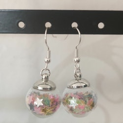 Örhängen glasglob med mix  stort transparant stjärnglitter 16mm