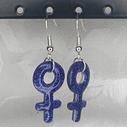 Örhängen med små kvinnosymboler med glitter mörkblå