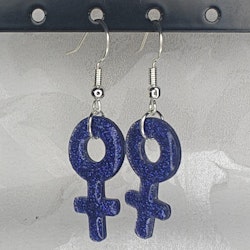 Örhängen med små kvinnosymboler med glitter mörkblå