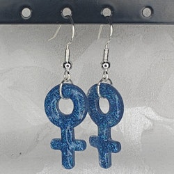 Örhängen med små kvinnosymboler med glitter blå