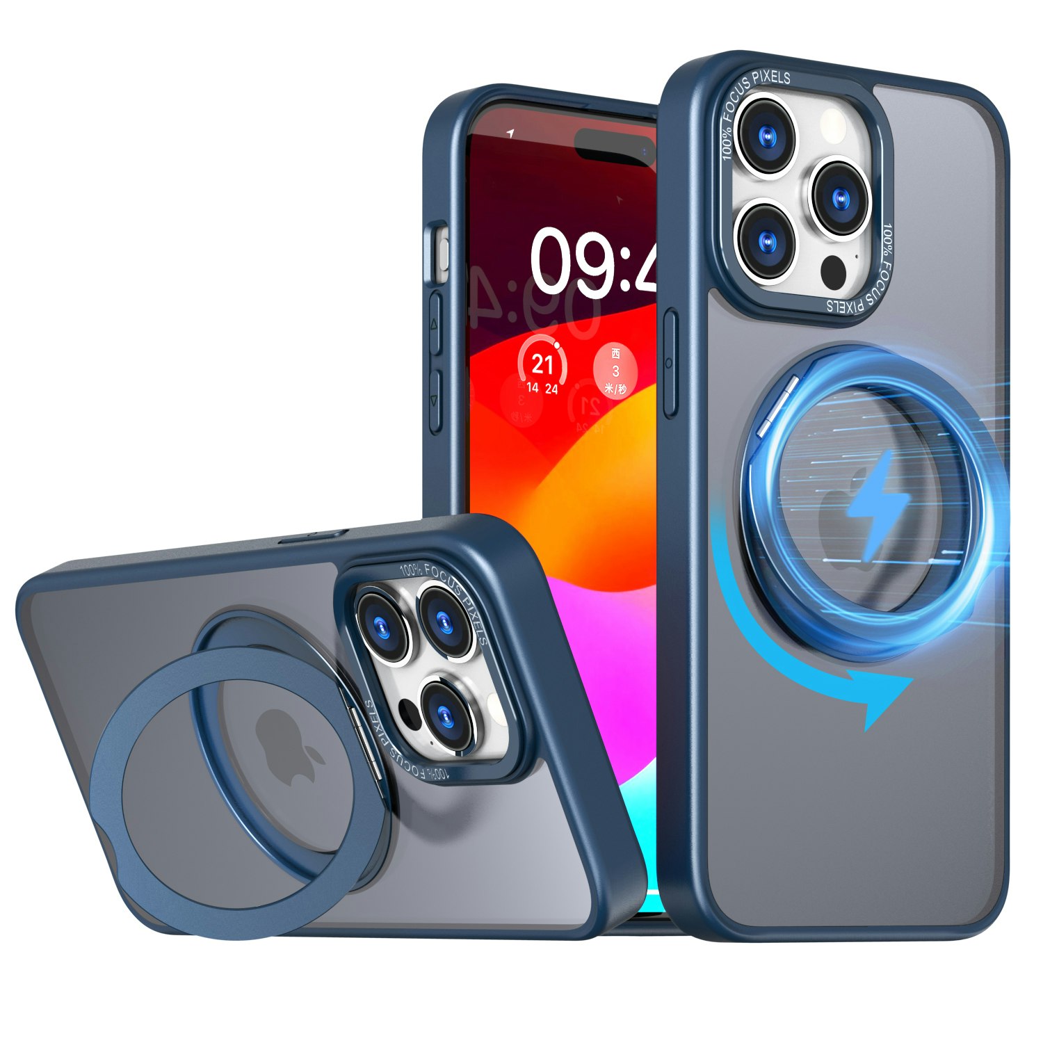 CFSYB2 iPhone 15 Pro Magnetfodral | Mag-Safe-kompatibelt | Inbyggt Osynligt Stativ | Slimmat & Matt Genomskinligt | Stöttåligt Skydd | Svart