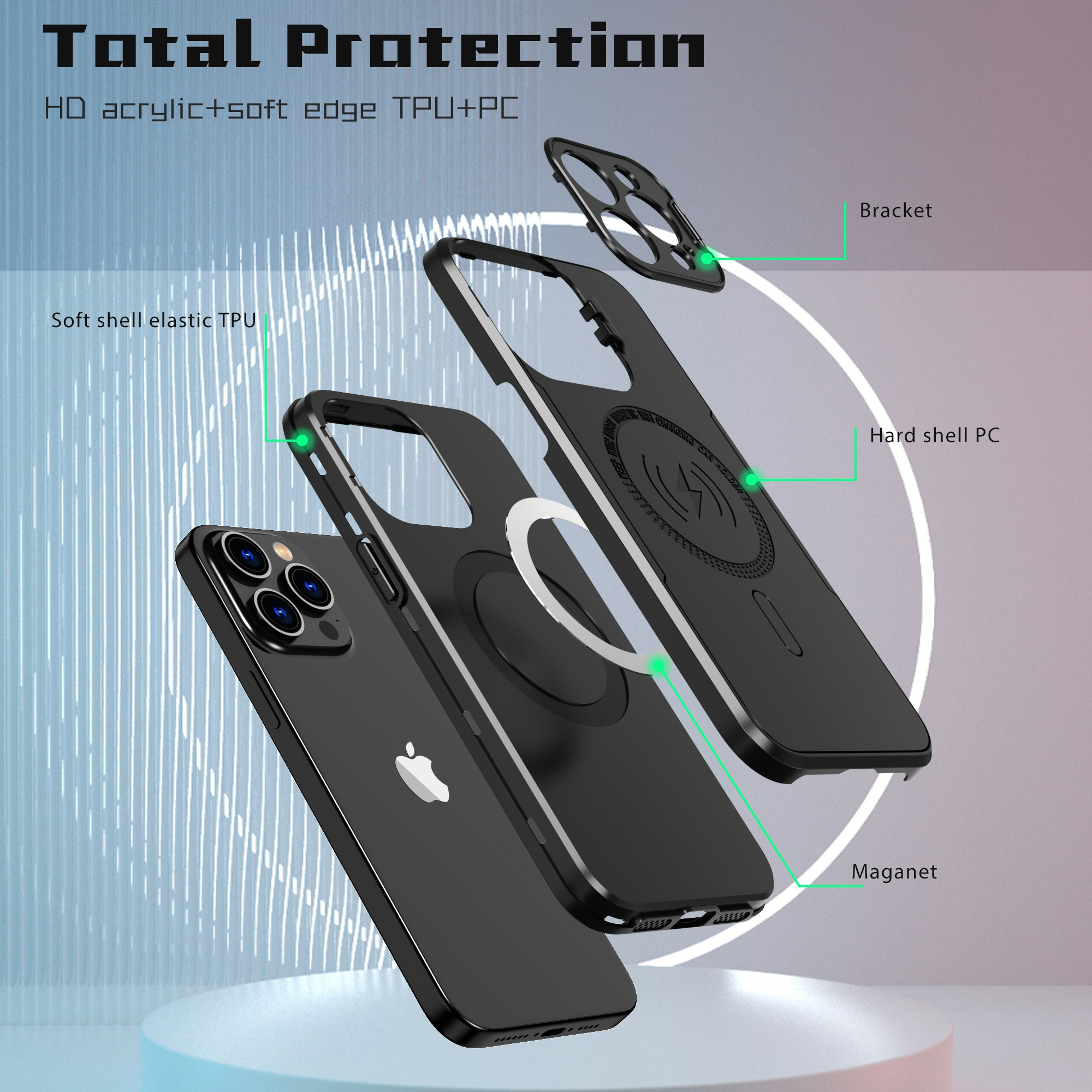 CFYJ iPhone 15 Serie Magnetiskt Skyddsskal med Justerbart Stashstativ, skydd av militärkvalitet, inbyggt kamerastativ, magnetiskt telefonfodral för iPhone 15 Serie, svart