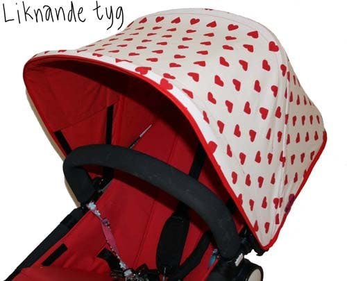 Tyg med röda hjärtan Solskydd barnvagn