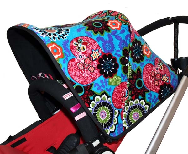 Tyg turkos plysch med blommor & hjärtan Solskydd barnvagn
