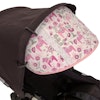 Solskydd till barnvagn med rosa dalahästar