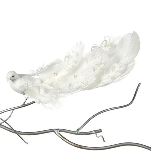 PEARL DOVE BIRD ON CLIP WH 26CM. 12/set