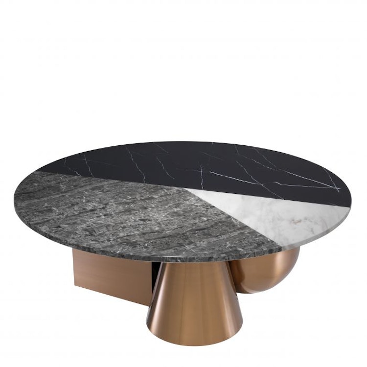 Table.  Brushed copper finish , faux marble top