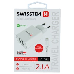 SWISSTEN TRAVEL CHARGER, 2xUSB + Lightning Kabel 1,2 M