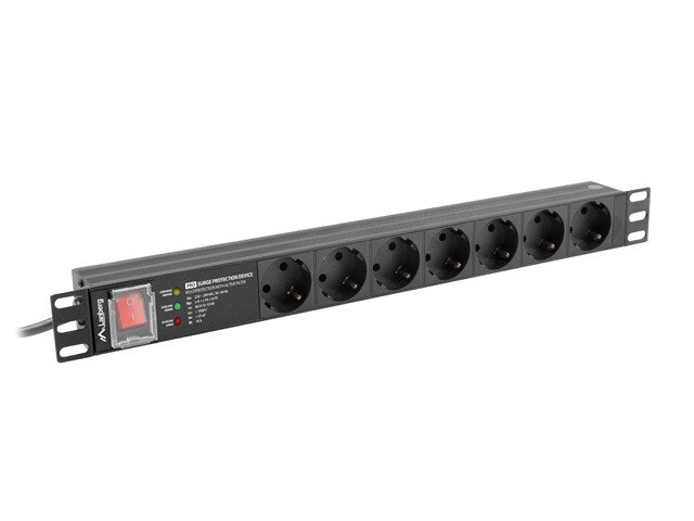 STRÖMFÖRDELNINGSENHET (PDU) PRO 19" LANBERG 1U 16A 2M 7X SCHUKO UTTAG SPD-3MP SVART