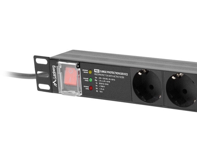 STRÖMFÖRDELNINGSENHET (PDU) PRO 19" LANBERG 1U 16A 2M 7X SCHUKO UTTAG SPD-3MP SVART