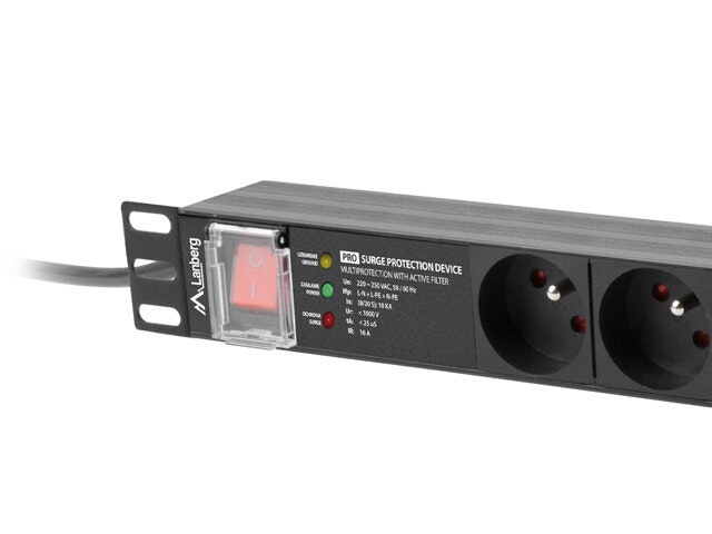 STRÖMFÖRDELNINGSENHET (PDU) PRO 19" LANBERG 1U 16A 2M 7X FRANSKA UTTAG SPD-3MP SVART