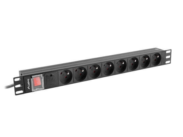 STRÖMFÖRDELNINGSENHET (PDU) 19" LANBERG 1U 16A 2M 8X FRANSKA UTTAG SVART