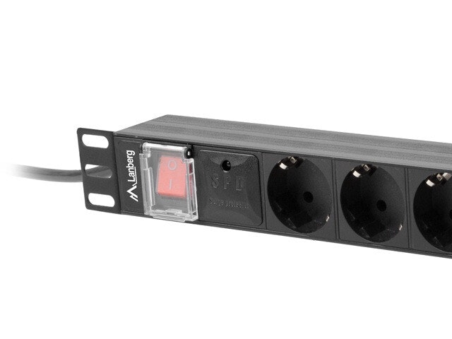 STRÖMFÖRDELNINGSENHET (PDU) 19" LANBERG 1U 16A 2M 8X SCHUKO UTTAG SVART