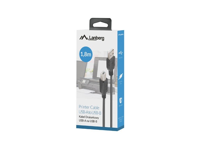 undefinedUSB-A(M)->USB-B(M) 2.0 KABEL 1,8M SVART FERRITBOX LANBERGundefined