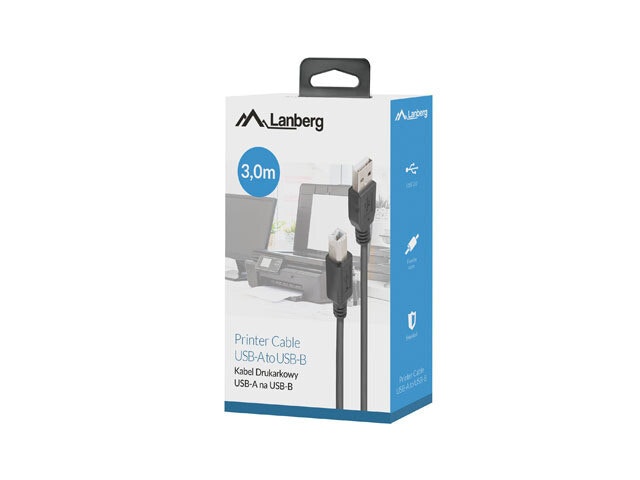 undefinedUSB-A(M)->USB-B(M) 2.0 KABEL 3M SVART FERRITBOX LANBERGundefined