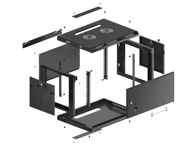 RACKSKÅP 19" VÄGGMONTERAT 6U/600X450 FÖR SJÄLVMONTERING MED METALLDÖRR SVART LANBERG (FLAT PACK)