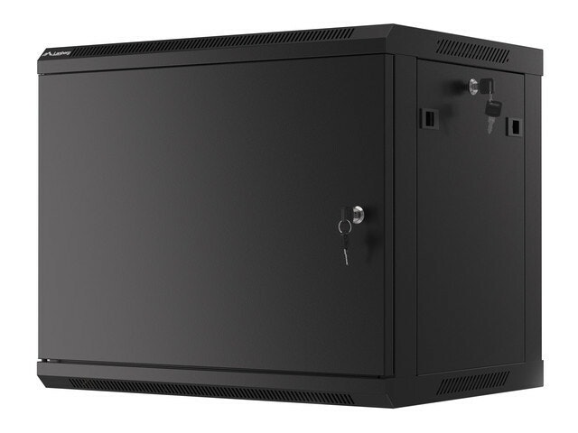 RACKSKÅP 19" VÄGGMONTERAT 9U/600X450 FÖR SJÄLVMONTERING MED METALLDÖRR SVART LANBERG (FLAT PACK)